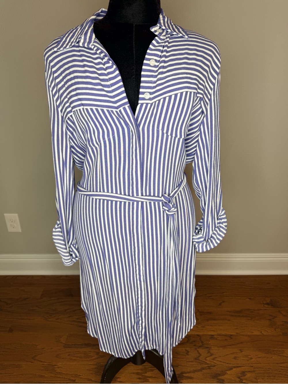 By Together Blue & White Striped Midi Shirt Dress
